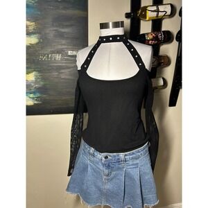 Killstar Black Mesh Cold Shoulder Grommet Choker Top Small Alternative Goth